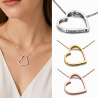 Collier Aceon Velle personnalisé en acier inoxydable avec pendentif cœur plat plaqué or, zircon coulissant, cadeau d'amour vierge à graver sur le bord