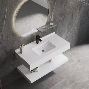 Lavabo de salle de bain en céramique d'hôtel, Design moderne carré en pierre de marbre