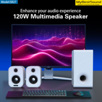 Juego de Altavoces de Estantería de 2.1 Canales y 120 W RMS con Subwoofer de 6.5 Pulgadas para 5.3 DSP, 3 Modos de Sonido, LED RGB, Control Remoto, Altavoz para el Hogar