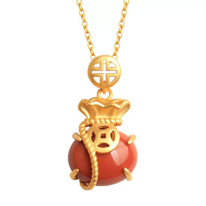 Hetian Jade Lucky Bag Pendant Ring Set 18k Gold Plated Zinc Alloy Women's Jewelry Gift Fashion Jewelry Sets - Product Image 5