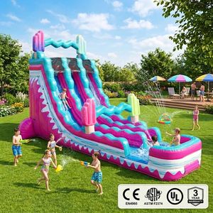 Toboggan aquatique gonflable écologique à double piste, capacité 600 kg, personnalisable, pour fêtes d'été pour enfants, <span class=keywords><strong>jardin</strong></span>, CE EN4960 - Product Image 6