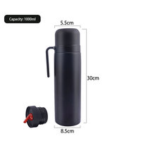 Flacon thermos Yerba Mate isolé sous vide à double paroi noir 1000 ML Bouteille d'eau isolée Termo