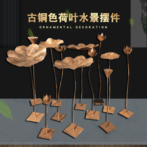 Sculptures de feuilles de lotus en bronze antique, artisanales, décorations artistiques d'extérieur pour piscines d'hôtels et jardins - Product Image 4
