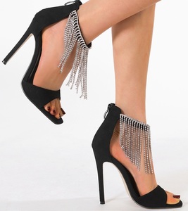 Sandales à talons hauts pour femmes, style été 2024, avec strass, cristaux et franges, pour club de nuit, à lanières enveloppantes, bout ouvert - Product Image 6