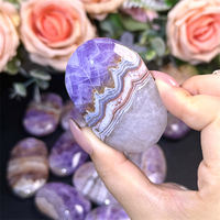 Pierre de palmier en améthyste et agate naturelle de haute qualité, polie et gravée, de forme ovale, pour la décoration