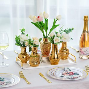 Florero de oro pequeño, venta al por mayor, gran oferta, moderno, simple, pequeño y elegante, florero ovalado, florero de cristal para <span class=keywords><strong>baño</strong></span> de boda - Product Image 3