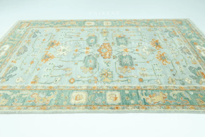 Elegante Alfombra Oushak Moderna Hecha a Mano, Alfombra Turca Azul Claro y Verde, Alfombra Suave en Tonos Pastel - Product Image 2