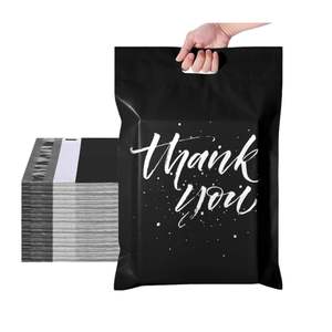 Sac de courrier en plastique avec logo personnalisé, poignée découpée, noir recyclé, fermeture robuste, pour vêtements et chaussures - Product Image 1