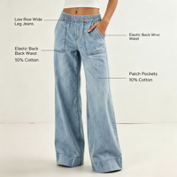 Celana Jeans Wanita Model Baggy Wide Leg Denim Pinggang Rendah Elastis Lembut Kasual Gaya Sehari-hari