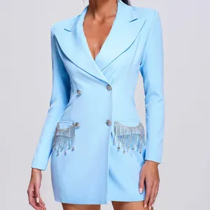 Beishi Groothandel Custom Fabrikant Mode Dames Blauwe Blazer Jurk Womans Elegante Kantoorkleding Voor Vrouwen