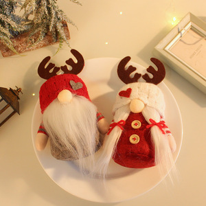 Wholesale Couple Style <b>Christmas</b> Gnome Doll Red & White Knit Hat <b>Reindeer</b> Horn Gnome Holiday Gift Ornament - Product Image 2