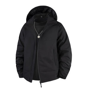 เสื้อแจ็คเก็ตกันลม สีเหลืองอ่อน ดำ ตัดสี มีฮู้ด ชุดทำงานฤดูหนาว - Product Image 3