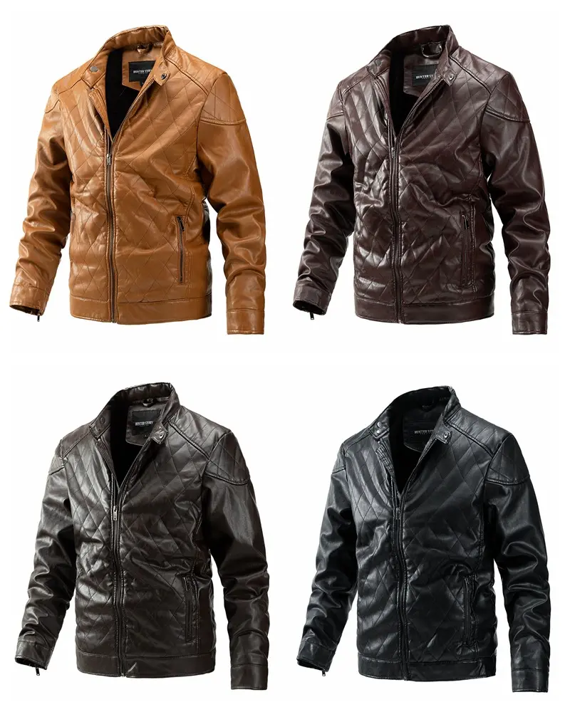 Produttore PU Plus giacca da uomo in velluto tinta unita con risvolto per uomo giacca spessa con cerniera giacche da uomo in pelle da moto invernali
