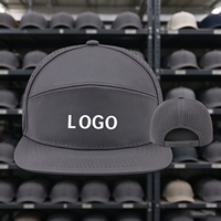 Casquette à 7 panneaux découpée au laser avec logo personnalisé, perforée, imperméable, séchage rapide, visière plate avec cordon frontal, OEM
