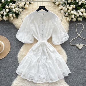 Robe à manches bouffantes pour femmes, robe courte en dentelle transparente à col montant pour un <span class=keywords><strong>style</strong></span> élégant et <span class=keywords><strong>chic</strong></span> - Product Image 2