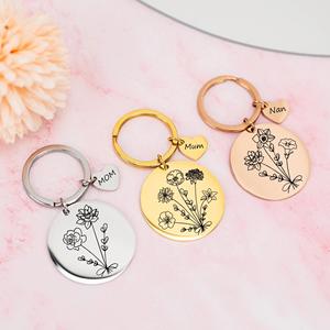 Porte-clés personnalisé en acier inoxydable avec bouquet de fleurs, cadeau pour maman, grand-mère, fête des mères, professeur, famille, mère - Product Image 5
