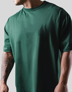 T-shirt europea in cotone di ispirazione sportiva da uomo 260G di tendenza estiva pesante a maniche corte di colore solido lunga 'coppia' - Product Image 5