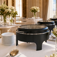 Chauffe-Plats Buffet Liyunda Rond/Carré/Rectangulaire Blanc/Noir – Ensemble de Plats de Présentation pour Mariages et Traiteurs