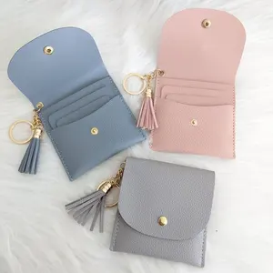 Stok dompet ramping wanita dompet kulit rumbai gantungan kunci Dompet Kartu Mini dompet uang koin amplop dengan gantungan kunci dan rumbai