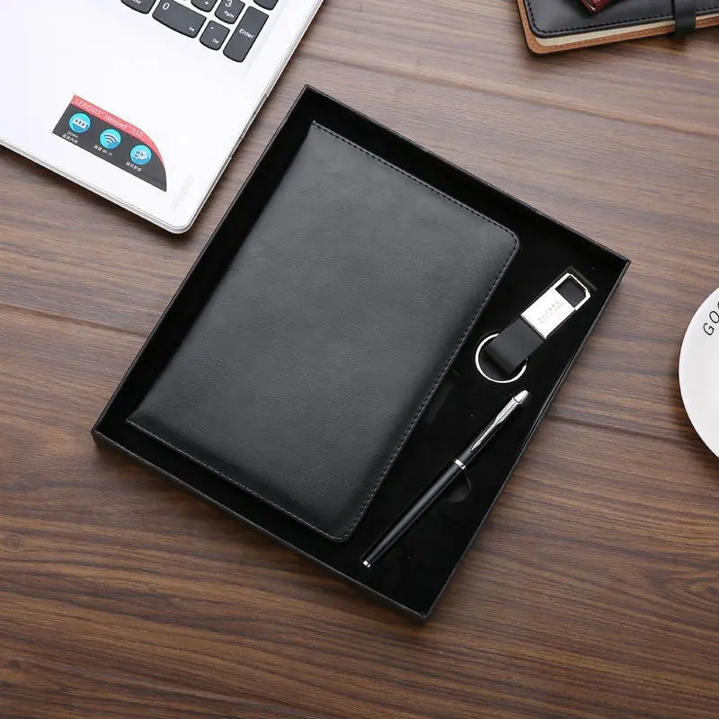 Moq rendah disesuaikan mewah hadiah Souvenir Perusahaan pria item pena Usb hitam Notebook Set untuk promosi bisnis kantor hadiah set