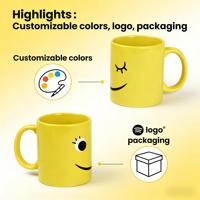 Vente en gros directe d'usine, tasses à café en céramique avec émoticônes souriantes, tasses en céramique jaunes, tasses à lait pour cadeau de fête