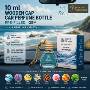 Flacon de parfum pour voiture pré-rempli de 10 ml avec bouchon en bois, collection de parfums personnalisée OEM, plusieurs options de parfum, désodorisant pour véhicule - Product Image 1