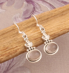 Pendientes de aro minimalistas de piedras preciosas ovaladas de cuarzo rosa de Plata de Ley 925 para mujer, regalo de boda, piedra natal de enero - Product Image 3