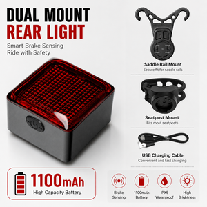 Feu arrière LED pour vélo, étanche et longue durée, haute luminosité, détection intelligente, pour bricolage - Product Image 6