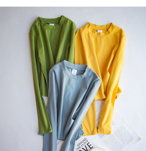 T-shirts courts à manches longues en tricot pour femmes, style streetwear, avec logo personnalisé, 95% coton, 5% élasthanne, coupe ajustée, écologiques et respirants - Product Image 6