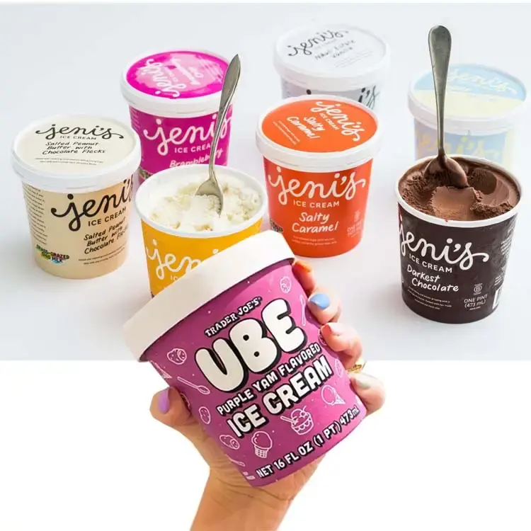 Embalaje desechable de grado alimenticio, taza de papel Biodegradable para envolver helados, 8, 12 y 16oz, con logotipo personalizado