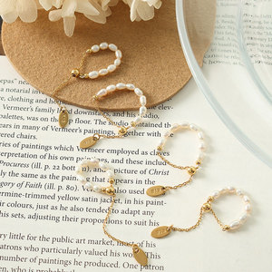 Custom Bulk Non Tarnish 316L Stainless Steel 14k 18k Gold Plated Fine Pearl Chain <b>Rings</b> <b>Adjustable</b> for Women - Product Image 1