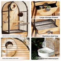 Cage à oiseaux de luxe en acier inoxydable et bois massif pour perroquets et calopsittes, forme dôme, anti-évasion, peut être suspendue en extérieur, capsule temporelle