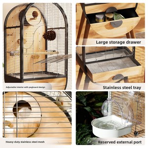 Gabbia di Lusso per Uccelli in Acciaio Inossidabile e Legno Massello per <span class=keywords><strong>Pappagalli</strong></span> e Cocciglie, Design a Cupola Anti-Fuga, Appendibile all'Esterno, Capsula del Tempo - Product Image 2