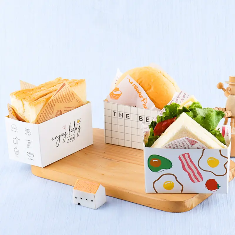 Ins hot dog scatola di imballaggio per sandwich scatola spessa uovo arrosto 230gsm scatola sandwich di cartone con coperchio trasparente