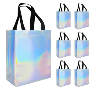OEM Customized Metallic Laminated RPET High Quality Reusable Non Woven Gift Tote Bag Fabric Holographic Recycled Non-Woven Bag