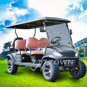 Carrito de golf eléctrico color oro champán para 6 pasajeros con asientos de cuero negro y toldo a juego para transporte turístico en grupos en lugares turísticos. - Product Image 5