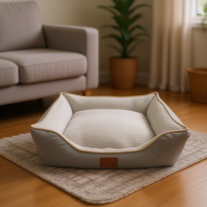 Cuccia Quadrata per Animali Domestici in Tessuto Tecnologico e Velluto di Mais, Colore Beige - Product Image 3