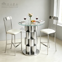 Table de bar ronde en acier inoxydable avec base cylindrique, table haute pour cocktails, idéale pour la maison, les clubs, les hôtels, les halls d'entrée, table haute pour événements, mobilier