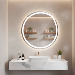 Circular Bathroom Mirror LED Light Touch Switch Wall-Mounted Aluminum <b>Frame</b> <b>Float</b> Glass Minimalist Design for Bathroom Vanity - Product Image 2
