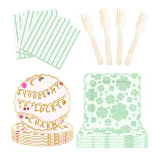 DAMAI Platos de Papel Ecológicos y Seguros con Diseño de Rayas Verdes y Puntos para 8 Personas, Artículos Desechables para Fiestas de Cumpleaños - Product Image 4