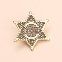 Pin de Solapa con Insignia de Sheriff en Tono Dorado, Broche Esmaltado de Vaquero del Viejo Oeste
