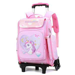 Meilleure vente transfrontalière 2026 Nouveau sac à dos licorne à roulettes pour filles, enfants du primaire, design détachable double usage pour monter les escaliers - Product Image 4