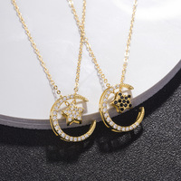 S925 Sterling Silver Plaqué Étoile Lune Collier Zircon Micro-Incrusté Mignon Croissant De Lune Double Couche Pendentif Femmes