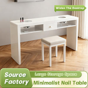 Secador de uñas blanco de madera profesional, estación de Spa de esmalte, mesa de <span class=keywords><strong>escritorio</strong></span> de uñas de manicura de doble Plaza con colector de polvo para salón de uñas - Product Image 2