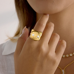 Cartoon <b>Cat</b> Zircon Open <b>Ring</b> For Women Gold Tone Animal Shape Jewelry Gift - Product Image 3
