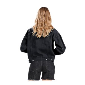 Veste en jean noire personnalisée pour femmes | Manteau en jean décontracté surdimensionné | Tissu sergé 100% coton | Vêtements d'extérieur à la mode OEM/ODM - Product Image 2