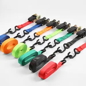 Sangles d'arrimage à <span class=keywords><strong>cliquet</strong></span>, lot de 4, robustes, en polyester, <span class=keywords><strong>pour</strong></span> cargaison, facteur de sécurité 2:1, résistance à la rupture 800 kg, 1 pouce x 15 pieds - Product Image 1