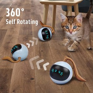 Factory Custom Interactive Cat Ball Toys Fun Tracker USB Automatic <b>Moving</b> Rolling Chase Ball with Tail Smart Cat Playing Toy - Product Image 3