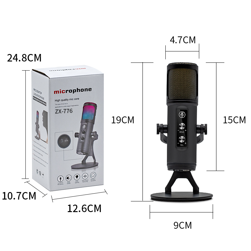 Ｓ ZX-776 USB Condenser Microphone - Professional RGB Lighting