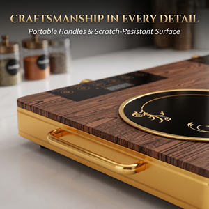 Placa <span class=keywords><strong>de</strong></span> <span class=keywords><strong>Cocina</strong></span> Eléctrica Doble <span class=keywords><strong>de</strong></span> Cerámica Eficiente <span class=keywords><strong>de</strong></span> 4400W, con Dos Quemadores para Cocción Rápida, Superficie con Diseño <span class=keywords><strong>de</strong></span> Madera <span class=keywords><strong>y</strong></span> Asa Dorada - Product Image 6
